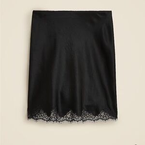 J. Crew Gwen Lace Trim Slip Skirt medium black textured satin